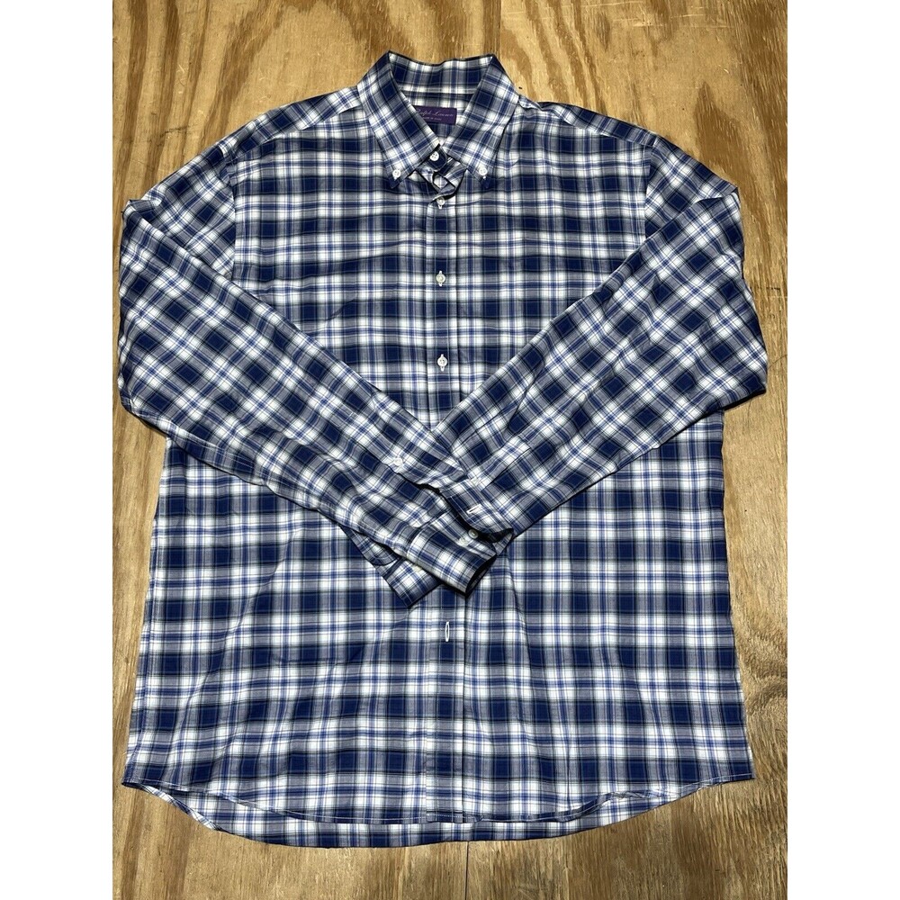 Ralph Lauren Purple Label Men 16.5 Plaid 100% cotton Shirt Blue @AC